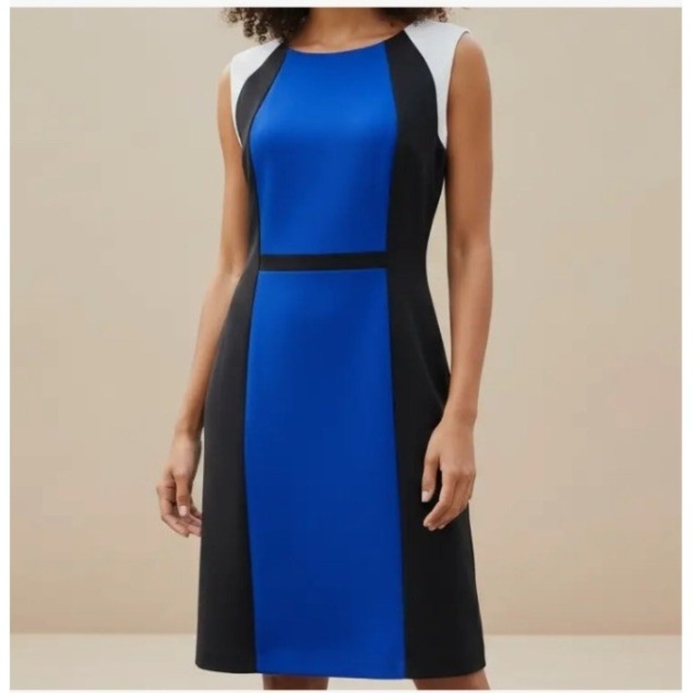 Tahari Arthur S Levine Colorblock Sheath Dress Blue Navy White Womens Size 8